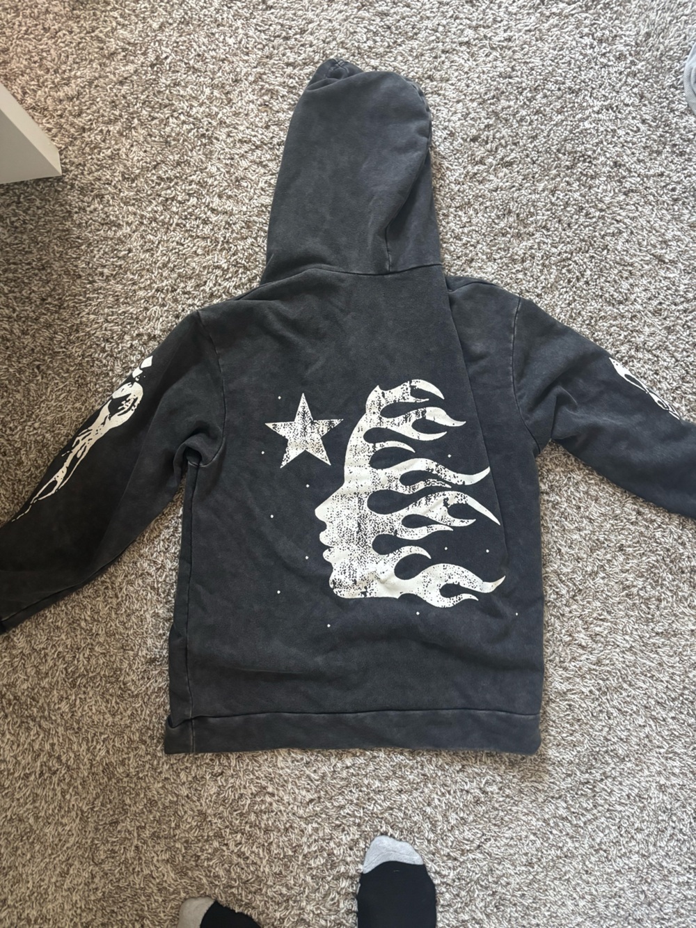Grey HellStar Hoodie with White Flame Face Design